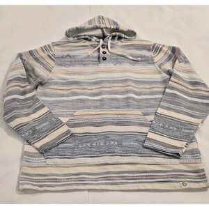 Free Planet 1/4 Button Pull Over Men's Striped Henley Hooded Sweater Size Large‎